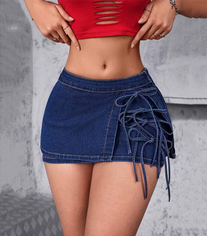 Women's Sexy Lace-Up Fitted Mini Denim Skirt