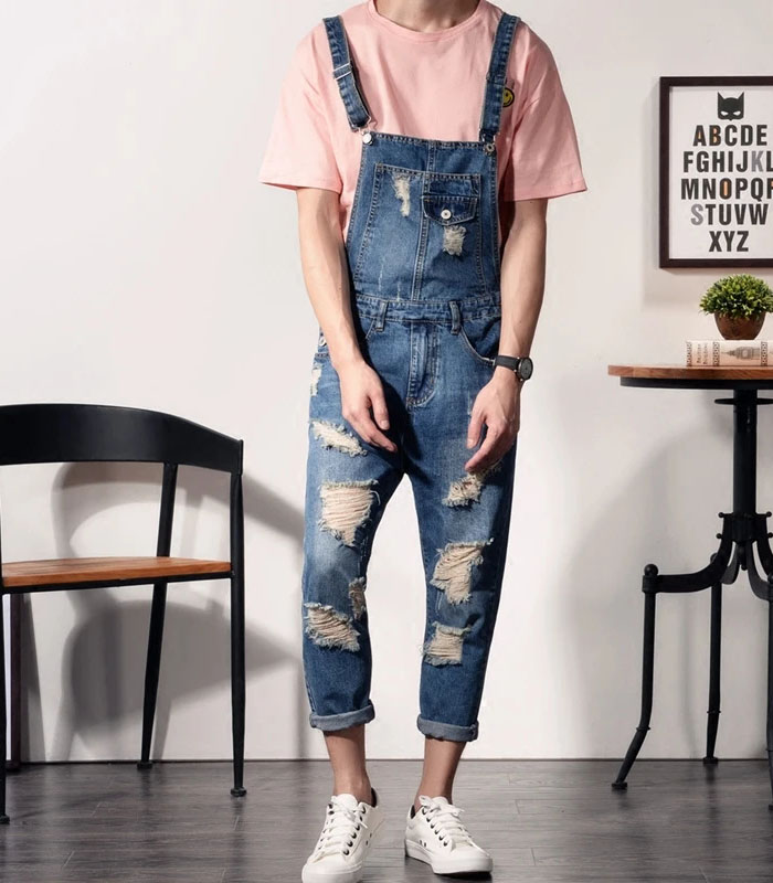 Custom Mens Bib Overalls Fashion Ankle Length Denim Overalls
