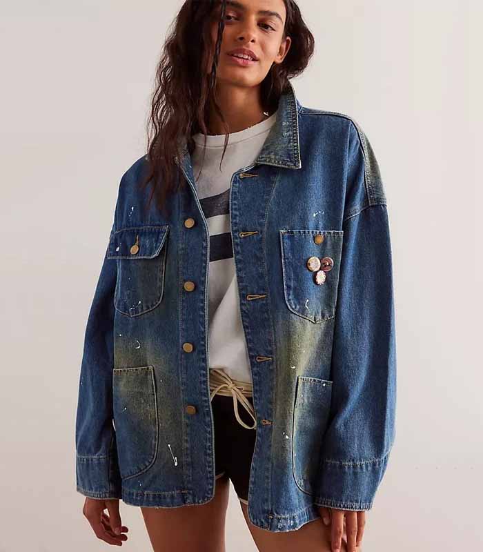Vintage Wash Spray-Painted Plus-Size Women’s Denim Jacket