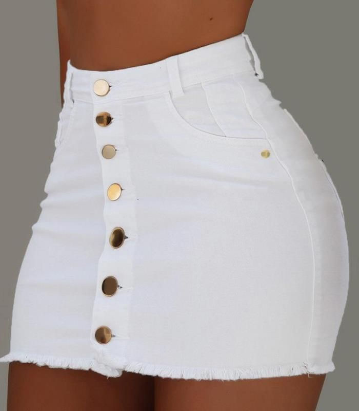 Sexy Skirt for Woman Button Fly Raw Hem Mini Skinny Female Denim Skirt