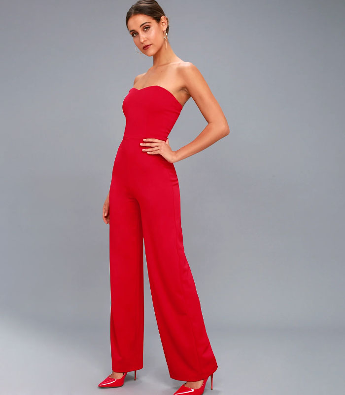 red denim jumpsuit
