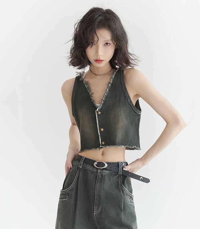 Sleeveless denim vest top