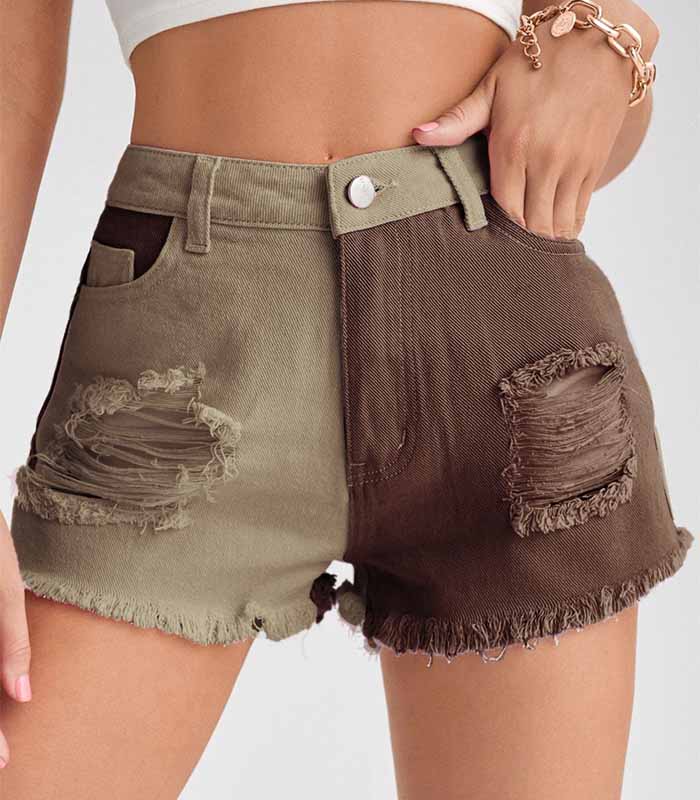 Raw Hem Ripped Denim Shorts