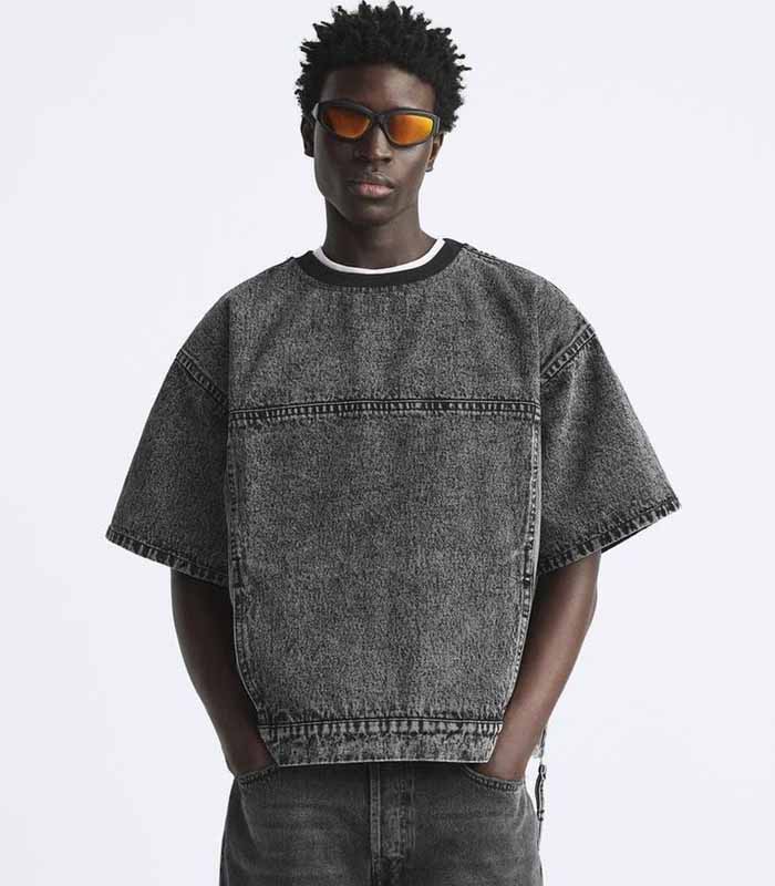 Men's round-neck denim shirt