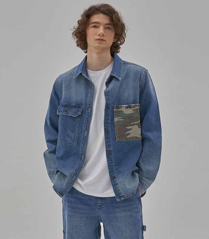 Camouflage Pocket Gradation Denim Shirt Indigo