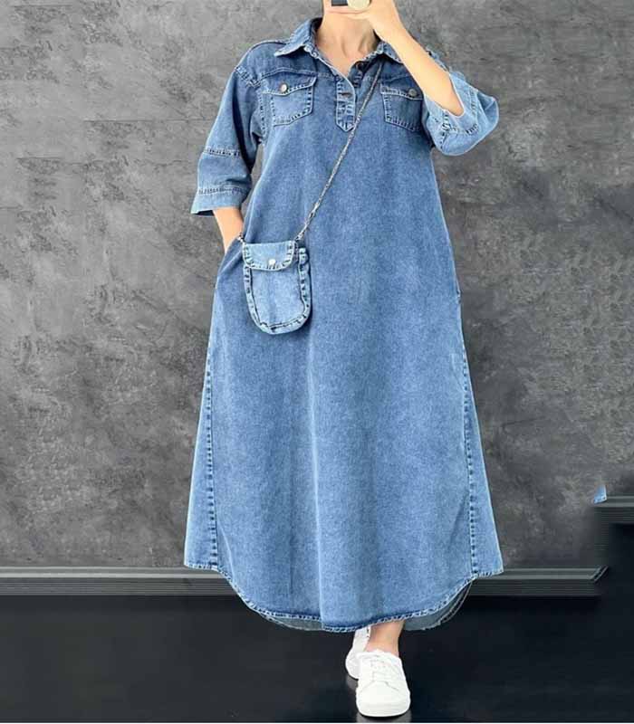 Plus-size denim shirtwaist dress