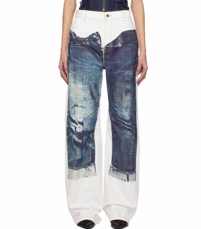 Custom-made women's printed wide-leg jeans