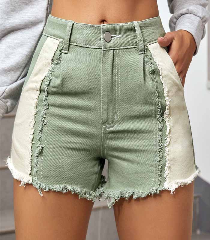 Colourblock Raw Hem Denim Shorts