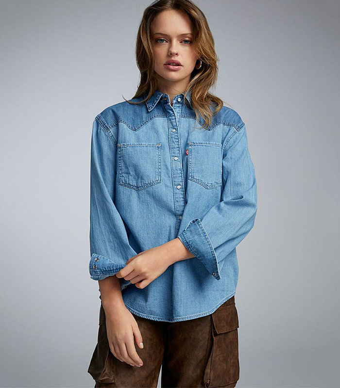 Women's Color-Blocking Design Spring Denim Shirt/Blouse
