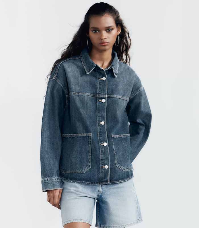 Medium Blue Acid-Wash Denim Jacket