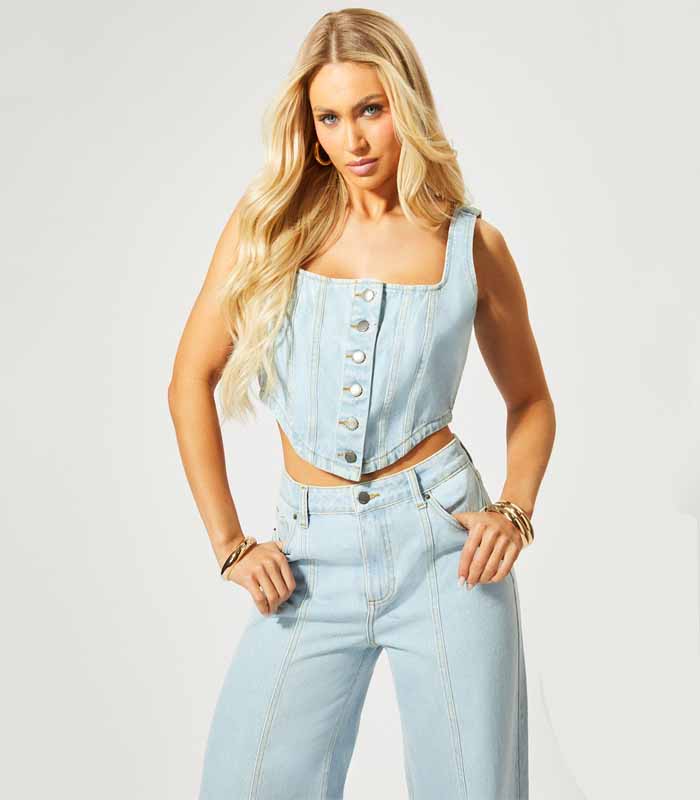 Button Down Denim Corset  sets