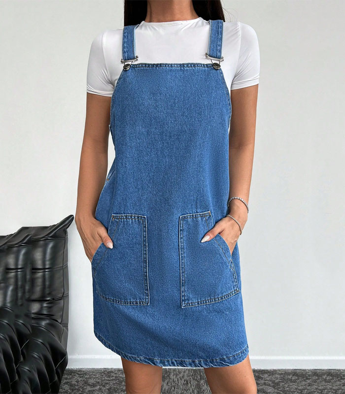 Adorable Denim Pinafore Dress with Patch Pockets