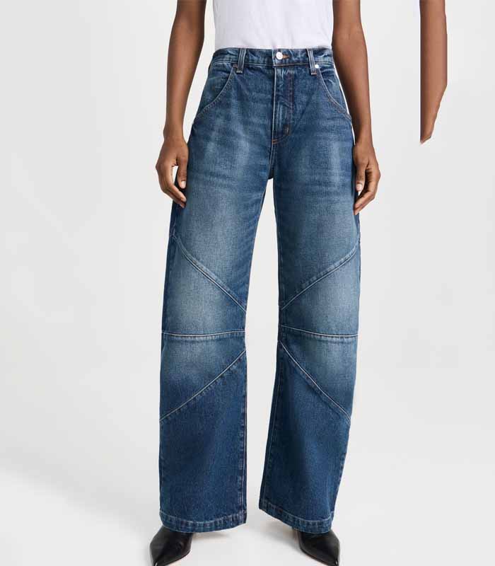 Ladies' relaxed-fit blue wide-leg denim pants