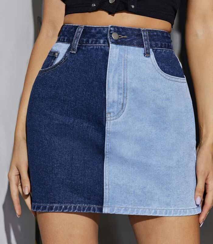 Minimalist color-block denim shorts