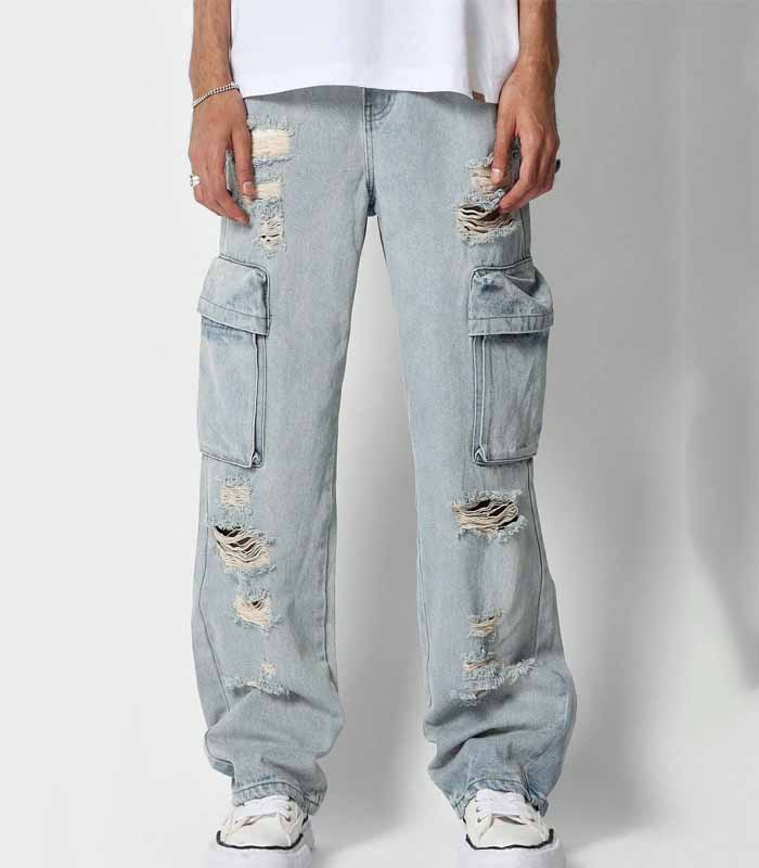Flare Fit Distressed Cargo Jean