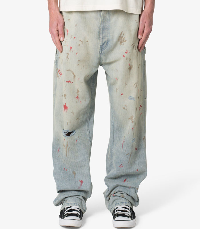 Ultra Baggy Painted Work Denim - Vintage Blue