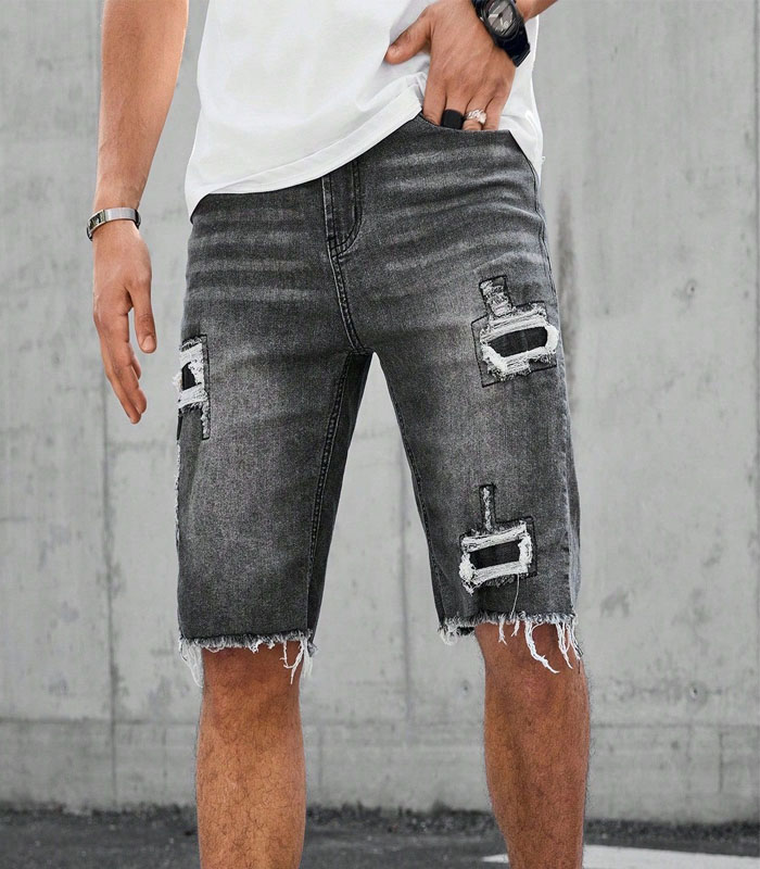 Men's Distressed Light Gray Denim Shorts – Vintage Washed Ripped Casual Summer Shorts