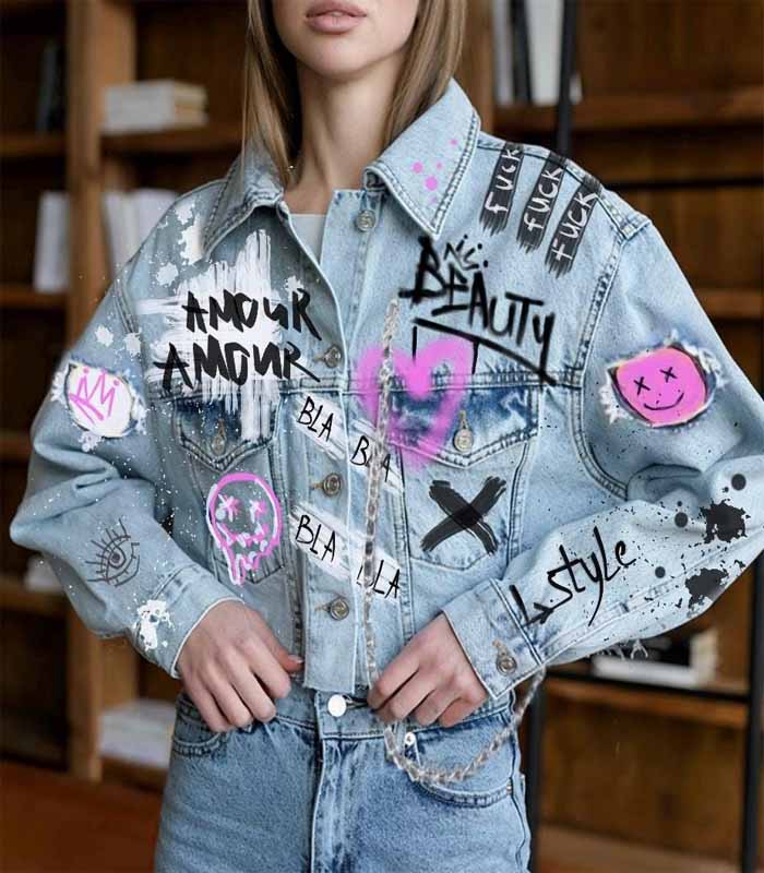 Painted Denim Jacket with Graffiti Made to Order, Hand Painted Personalized Clothes