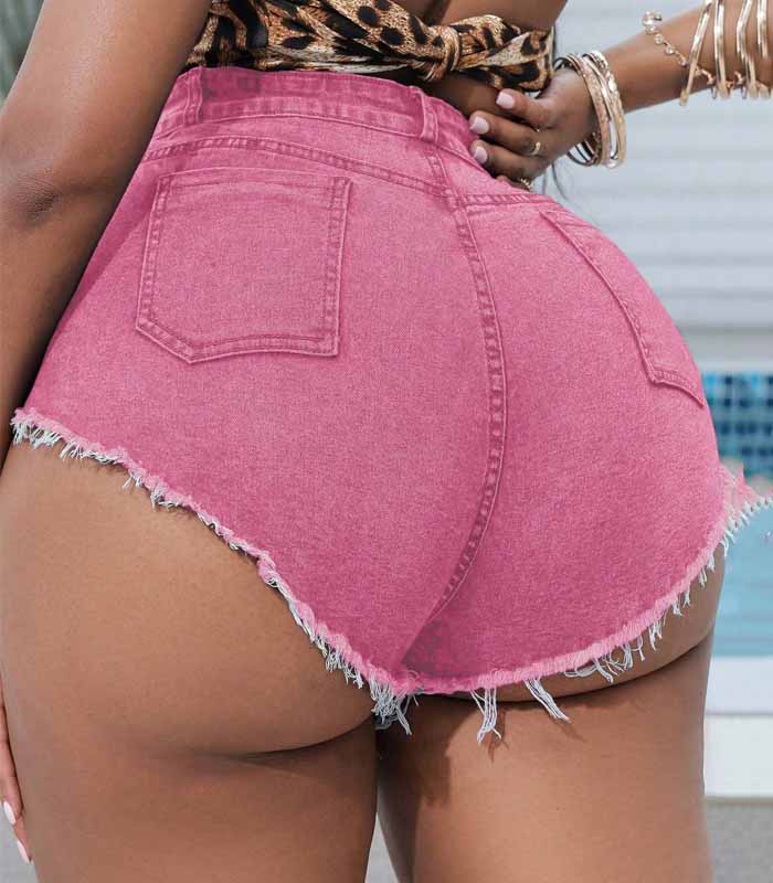 Plus Size Fashion Low Waist Sexy Frayed Denim Shorts