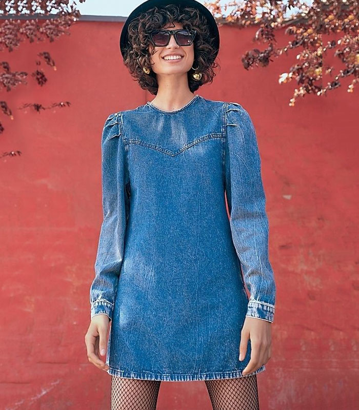 Elegant Vintage Summer Dress – Deep Blue Washed with Dramatic Puff Sleeves
