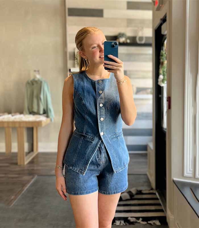Denim Top and Shorts Set