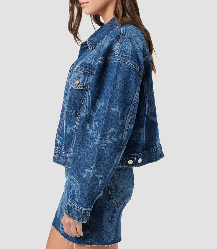 Women's Trucker Laser-etched Pattern Denim Jacket Top