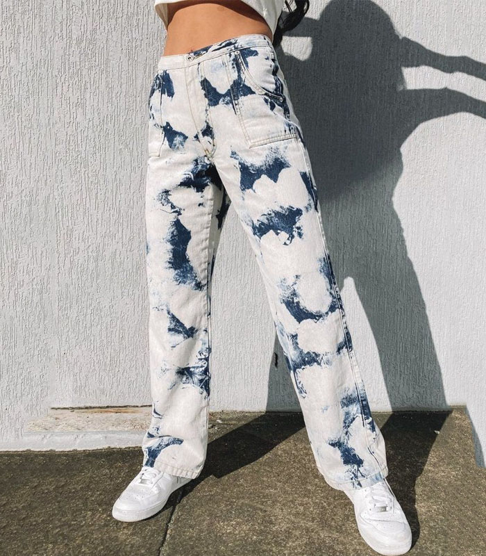 Fresh Tie-dye Straight-leg Vintage Wash Jeans for Women