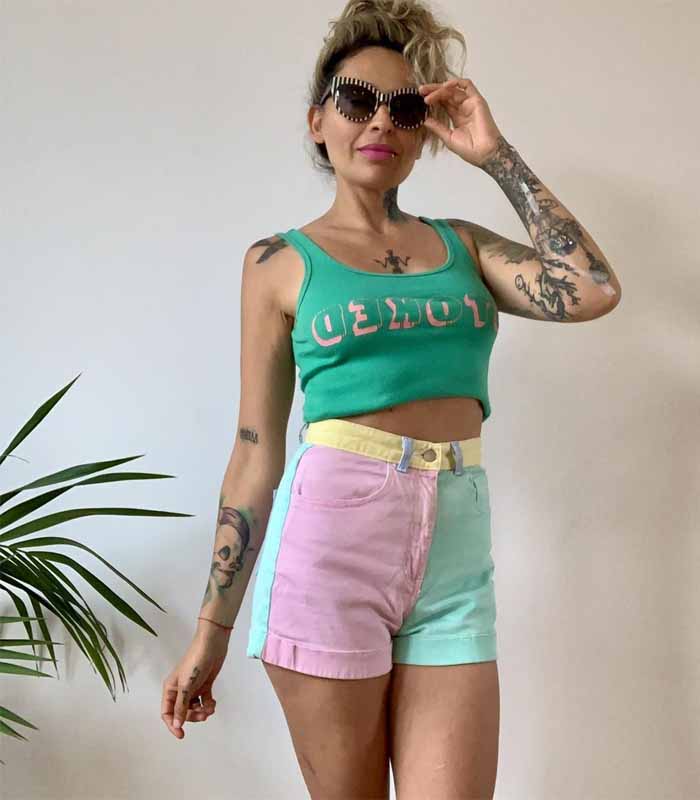 Boho chic colored denim shorts