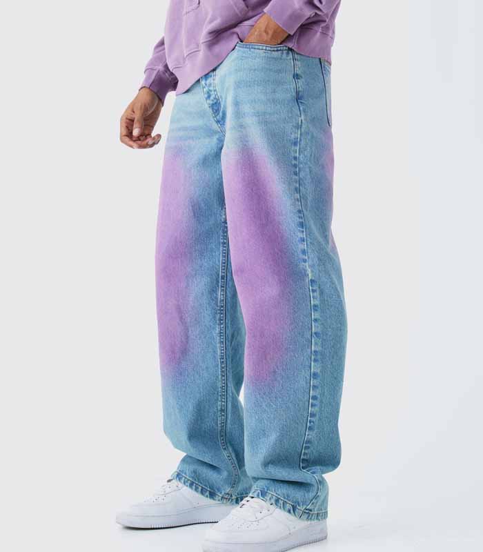Mens Baggy Rigid Pink Tint Jeans In Antique Blue