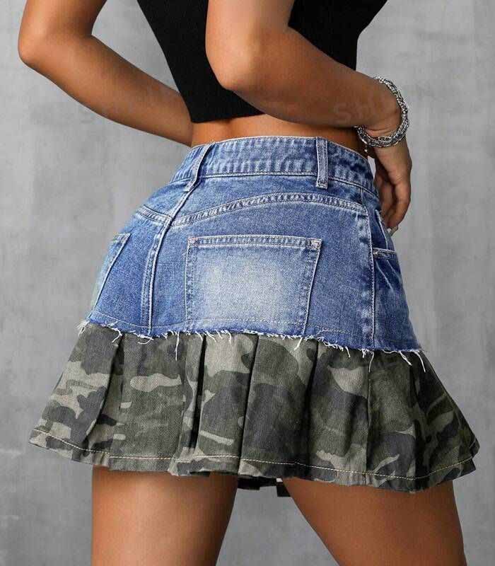 Women's Camo Patchwork Denim Short Skirt