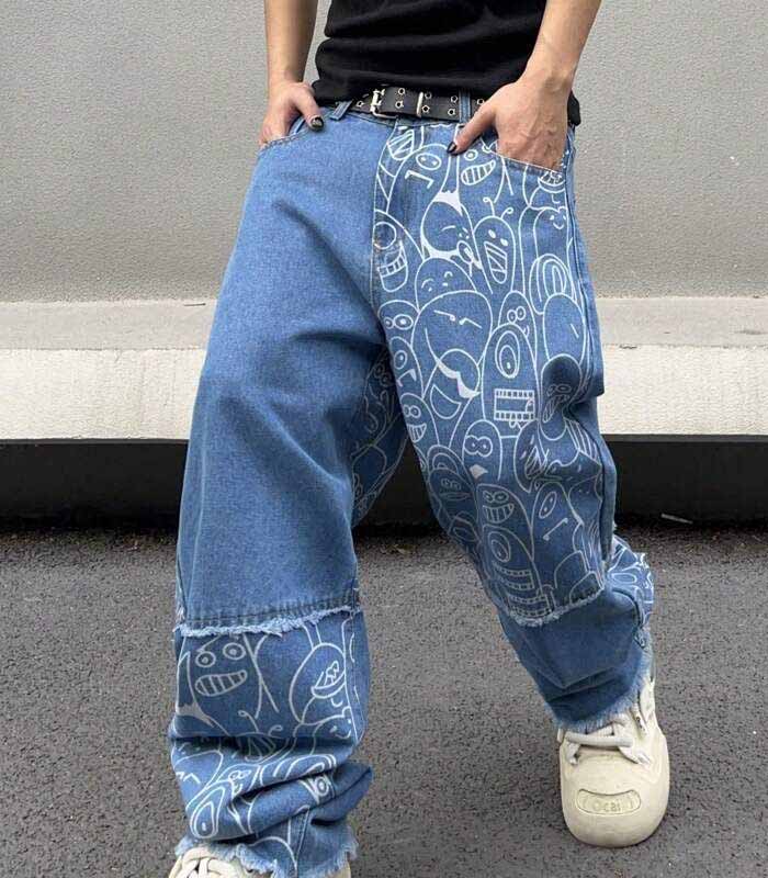 Men's Casual Loose Fit Printed Jeans