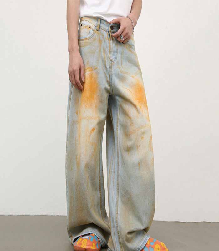 Vintage Washed Straight Leg Loose Fit Jeans For Men