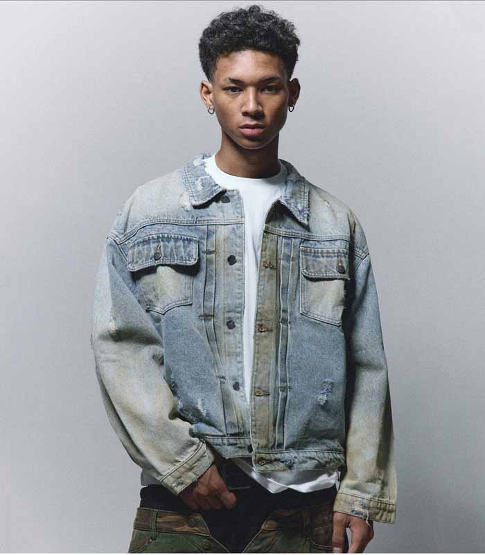 Washed Dirty Ripped Denim Jacket
