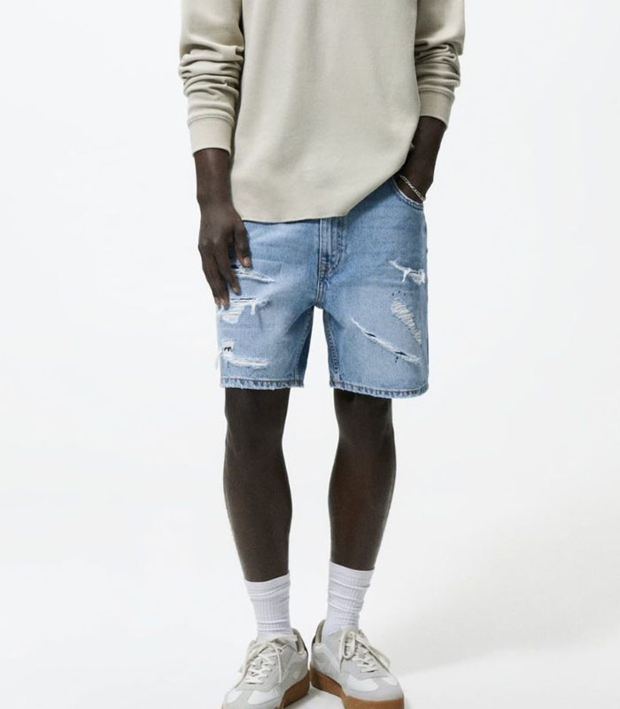 Men's Light Blue Distressed Denim Shorts – Washed & Ripped Style