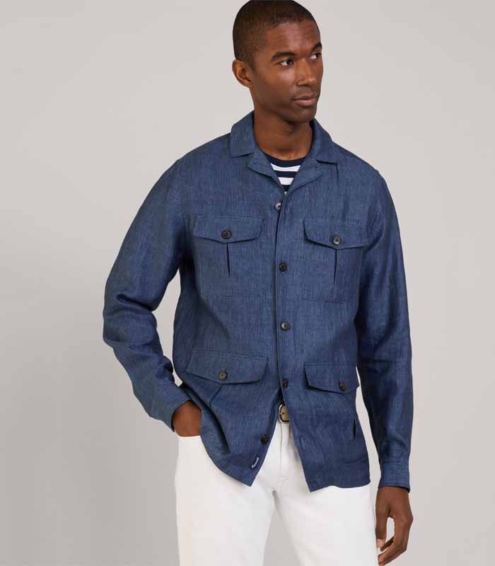Men's Carpenter-style Denim Shirt in Medium Blue