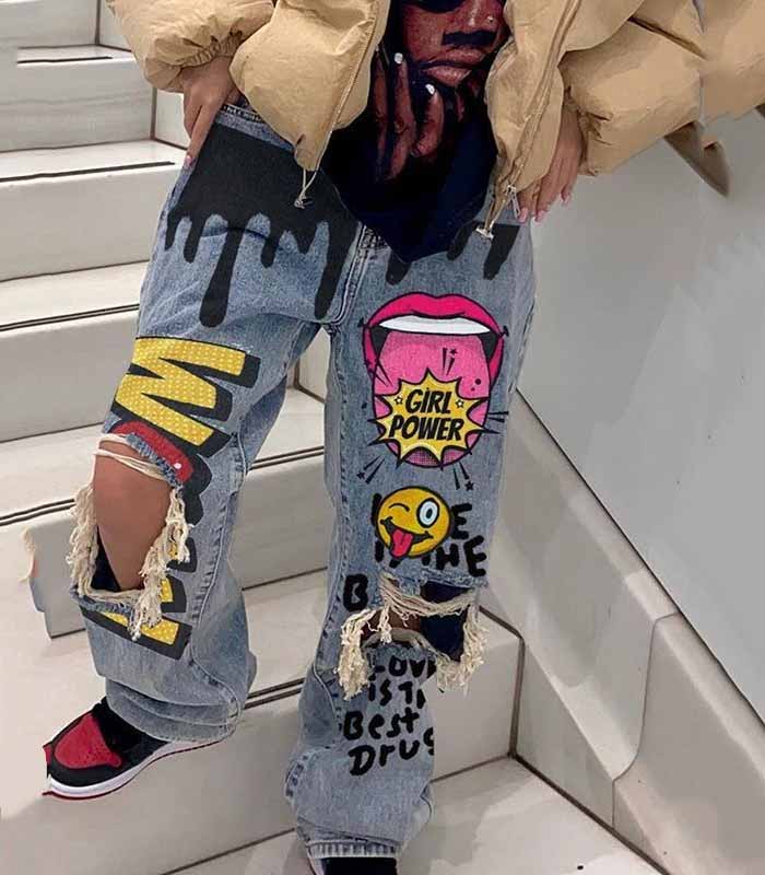 Streetwear Printed Jeans
