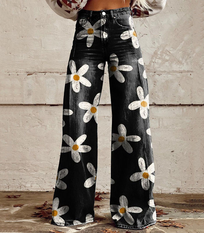 Fashionable Daisy Women's Jeans High Waisted Wide Leg Pants Loose Women's Thin Imitation Jeans Wide