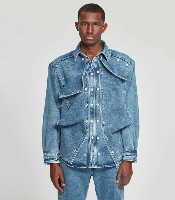 Classic Button Panel Denim Shirt Navy