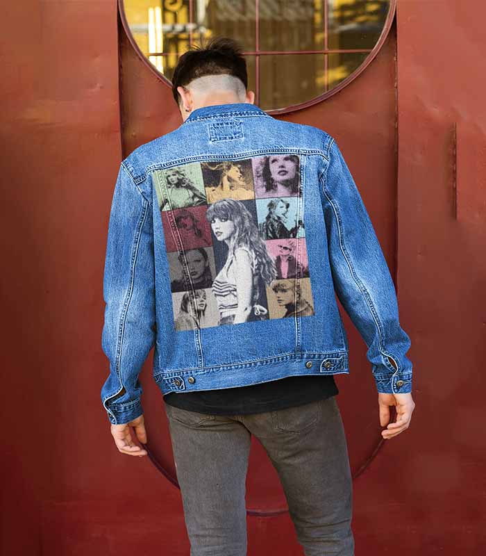 Retro Graphic Blue Denim Jacket for Men