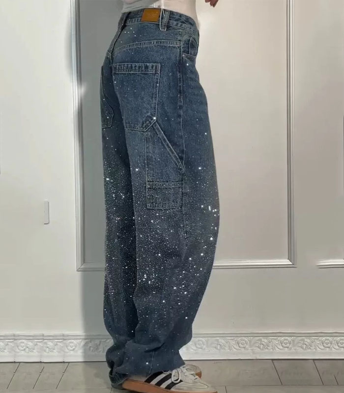 Women's Casual Rhinestone Loose Harem Jeans