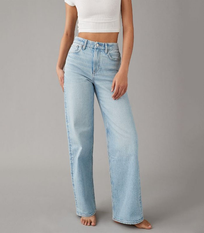 Vintage Acid Wash Light Blue Jeans Women's - High Waist Relaxed Fit Straight Leg Denim Pants for Casual Style