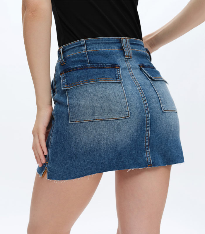 Classic 5-Pocket Zipper Closure Faded Washed Low-Stretch Denim High-Waisted Denim Skirt
