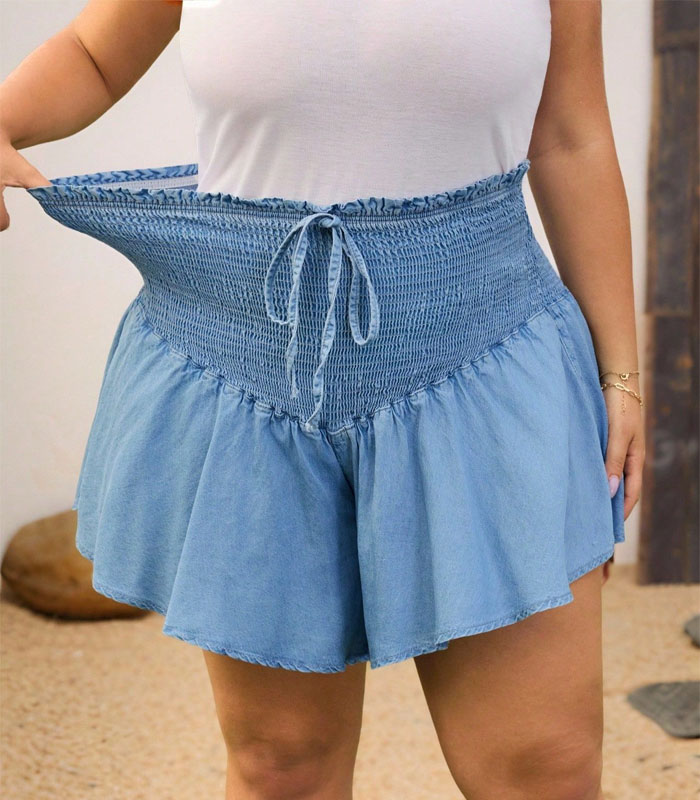Plus Size Women's Solid Color Minimalist Drawstring Denim Shorts Summer Summer Outfits For Women