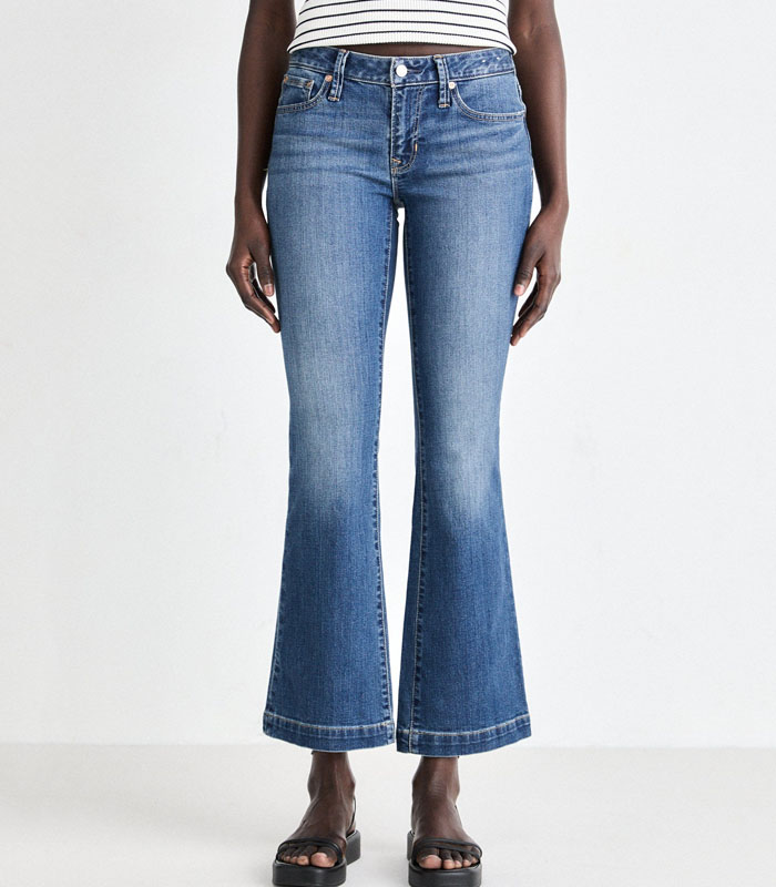 Women's Dark Blue Stretch Skinny Flare Capri Jeans