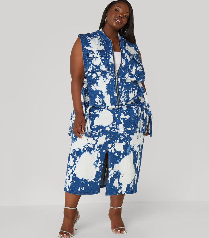 Bleached Denim Maxi Cargo Skirt