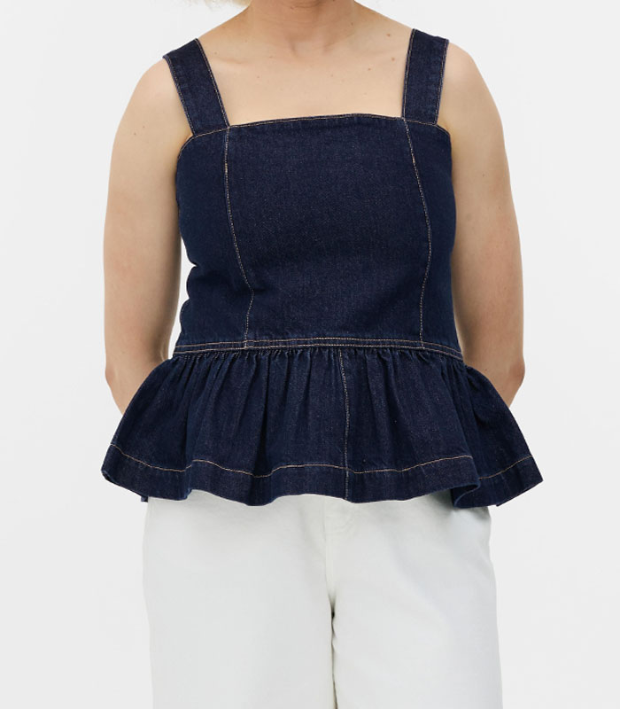 Women's Plus Size Dark Blue Ruffled Hem Denim Vest – Boho Oversized Cropped Jean Waistcoat