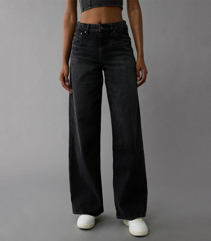 High Waist Acid Wash Black Classic 5-Pocket Straight Leg Jeans Casual Vintage Denim Pants for Women