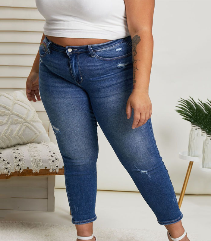 Women's Plus-Size Blue Washed Skinny Jeans – Ankle-Length Stretch Denim