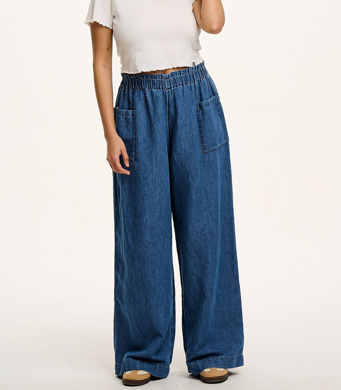 Casual High-Waist Wide-Leg Jeans – Light Blue Wash Comfortable Elastic Waist