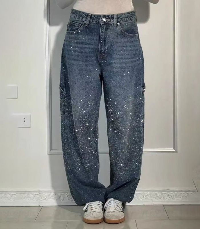 Diamonds Jeans for Women Vintage Comfortable Chic Casual Straight Jean Pants
